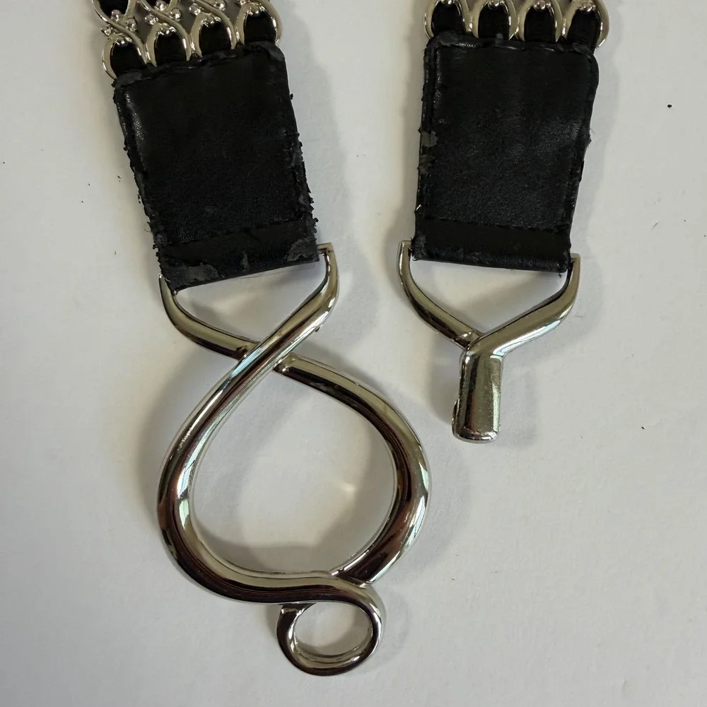 Chinese Laundry Black Elastic Chain Belt Stretch‎ Silver Hook S/M Y2K Glam
